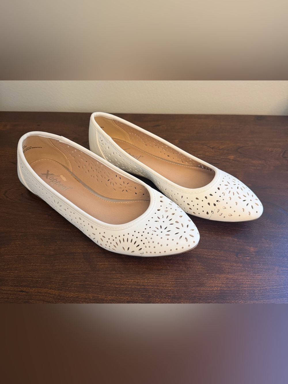 Xappeal White Laser-Cut Slip-On Women's Flats